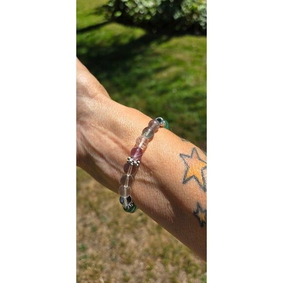 Rainbow Fluorite, Green Aventurine, Clear Quartz Abundance Gemstone Bracelet - Picture 5 of 6